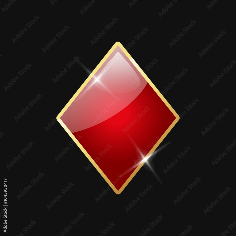 Shining playing card suit diamonds with golden frame and sparkles isolated on dark background. Shining playing card suit diamonds with golden frame and sparkles isolated on dark background.