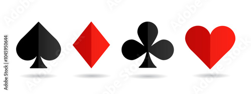 Playing card suits design with shapes isolated on white background.