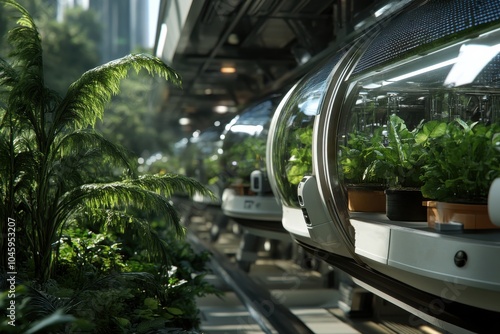 An innovative indoor plant cultivation system in an urban setting, emphasizing sustainable living and technological advancements in urban gardening.