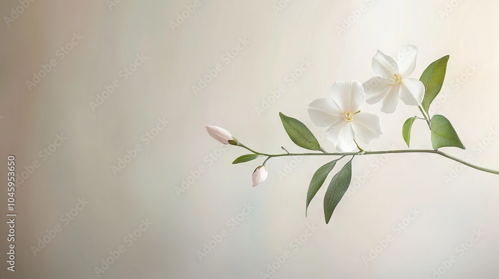 A white flowered branch on a light background with blurred wall A white flowered branch on a light background with blurred wall