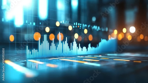 Business technology hologram concept based on financial data graph chart report statistic marketing research development planning management strategy analysis accounting.