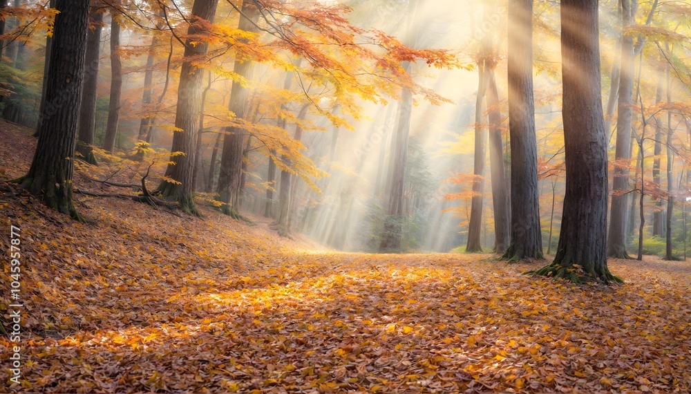 Obraz premium Background of falling leaves in an autumn forest.