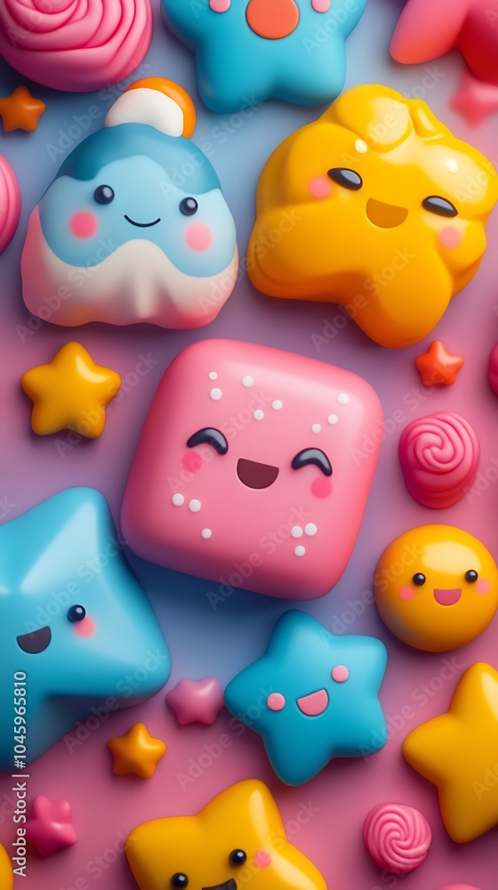 3d kawaii colorful candy hearts cute characters vibrant display background 3d kawaii colorful candy hearts cute characters vibrant display background