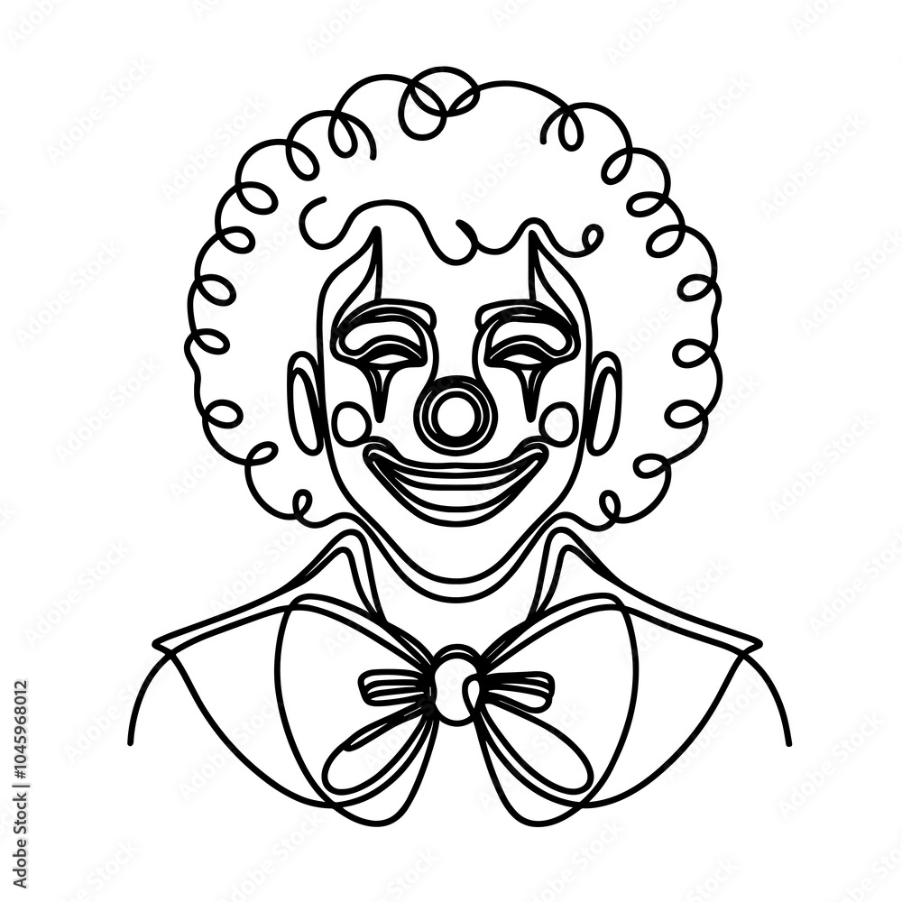Obraz premium Closeup clown one continuous line vector illustration isolated on white background