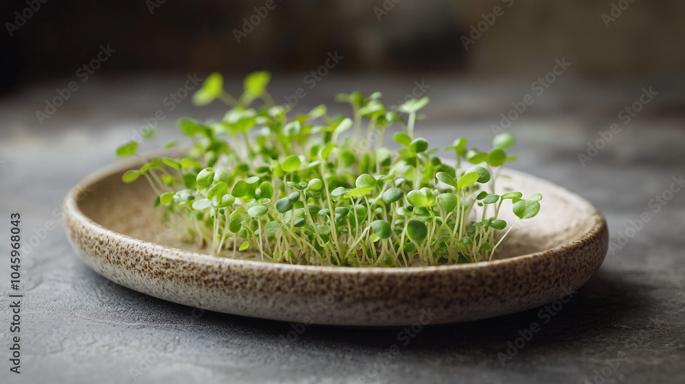 Fresh Microgreens Sprouting in a Ceramic Dish Fresh Microgreens Sprouting in a Ceramic Dish