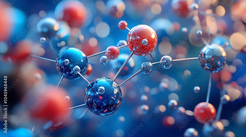 Abstract Molecular Structure Blue and Red Spheres 3D Model Science Technology Abstract Molecular Structure Blue and Red Spheres 3D Model Science Technology