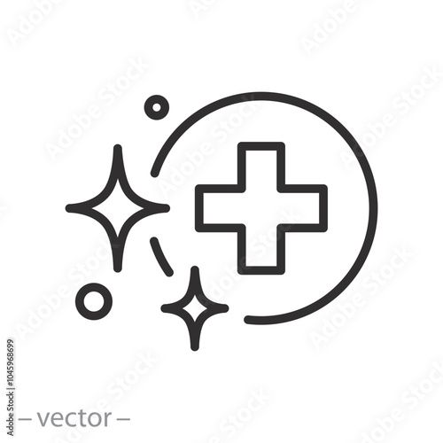sterile icon, medically sterilized, medical cross with clean shiny surface, thin line symbol on white background - editable stroke vector illustration