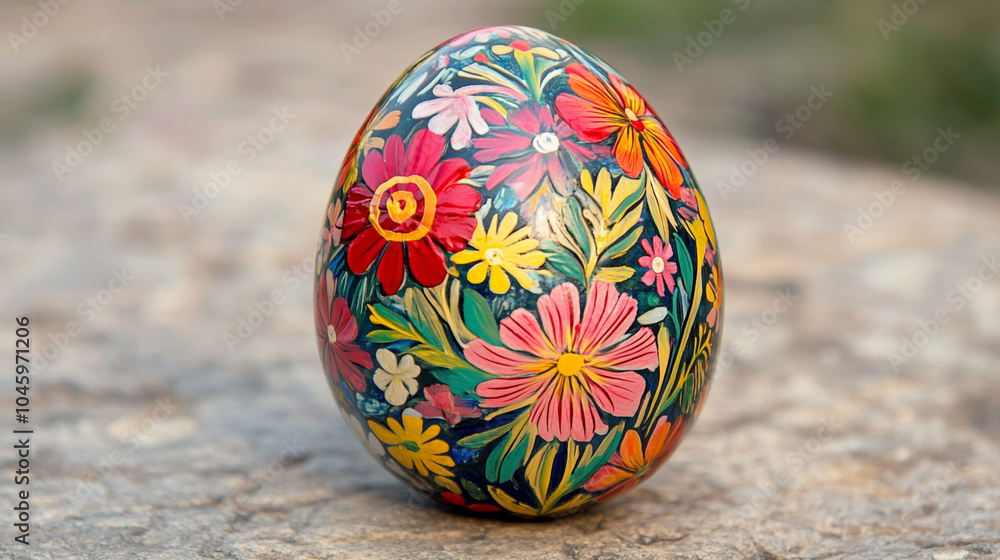 Hand Painted Easter Egg with Floral Design Spring Decoration Colorful Egg Easter Tradi Hand Painted Easter Egg with Floral Design Spring Decoration Colorful Egg Easter Tradi