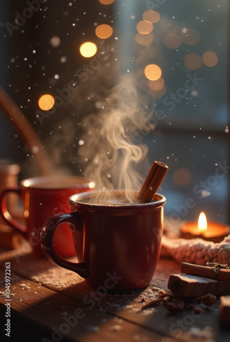 Heiße Tasse Tee im winterlichen Ambiente
