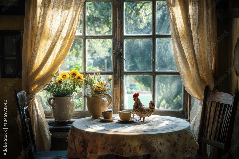 french country decor, a cozy french country ambiance showcased in a sunny breakfast nook with a bistro table, linen curtains, and delightful ceramic roosters french country decor, a cozy french country ambiance showcased in a sunny breakfast nook with a bistro table, linen curtains, and delightful ceramic roosters
