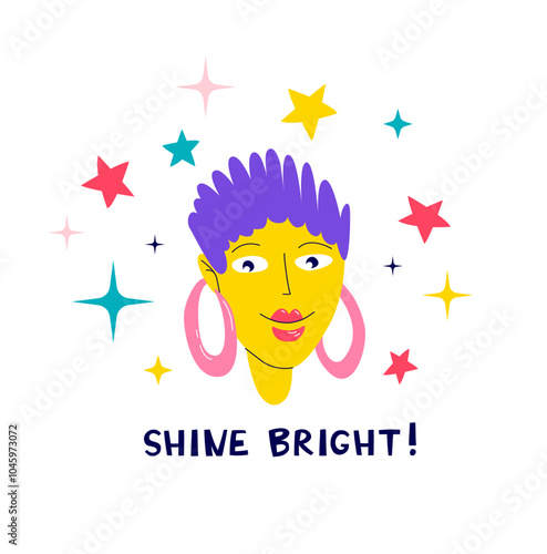 Shine Bright. Empowering Trendy Portrait with Heartfelt Message