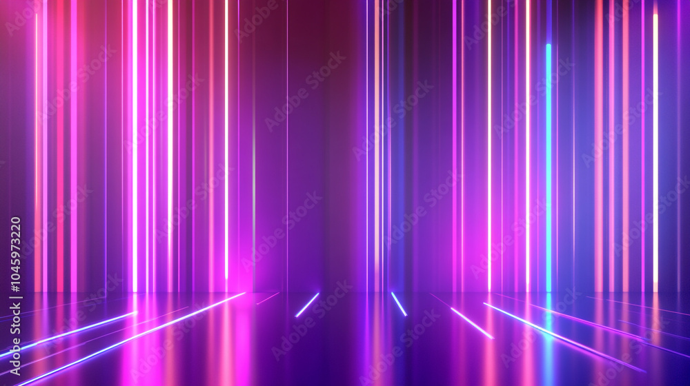 Fototapeta premium Abstract Neon Light Background with Vertical Lines and Reflections