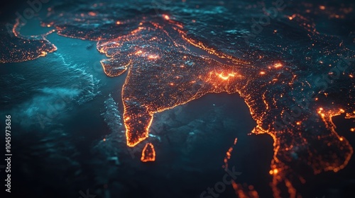 A digitally rendered map of India with futuristic elements and glowing borders, photo