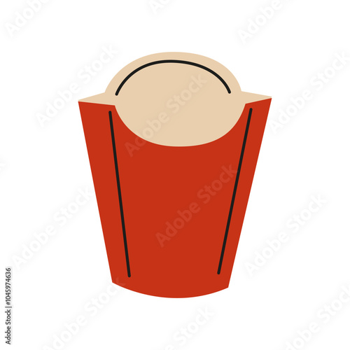 A red fast food container filled with crispy golden fries against a plain background