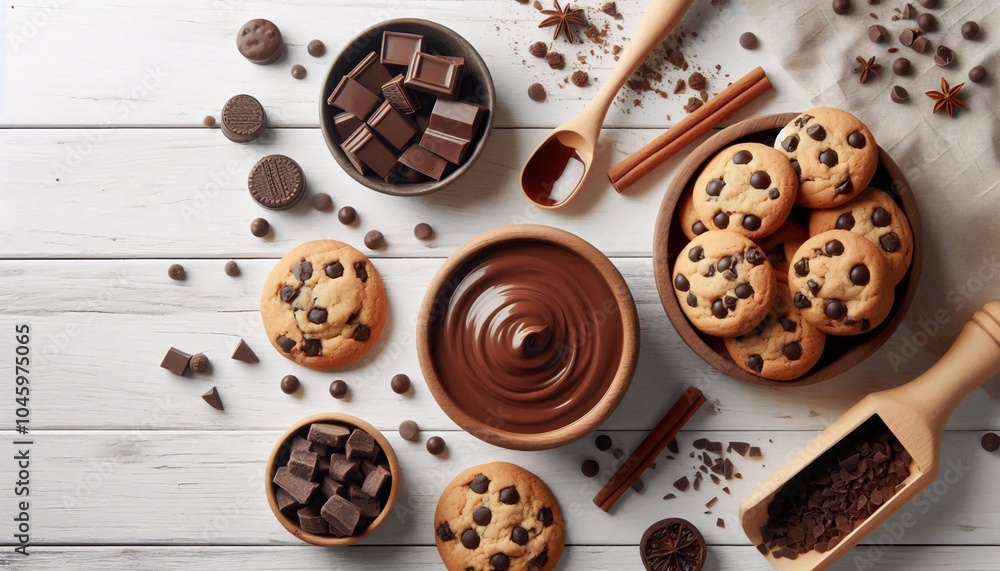 Flat lay of chocolate chip cookies corner on white background Flat lay of chocolate chip cookies corner on white background