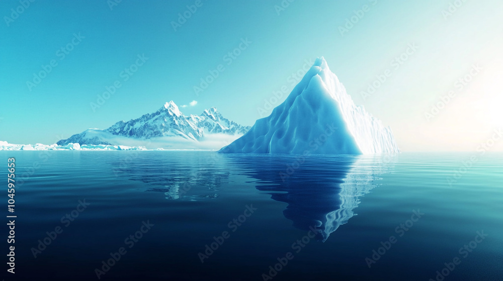 Majestic Iceberg in Arctic Ocean with Mountains in Background Majestic Iceberg in Arctic Ocean with Mountains in Background