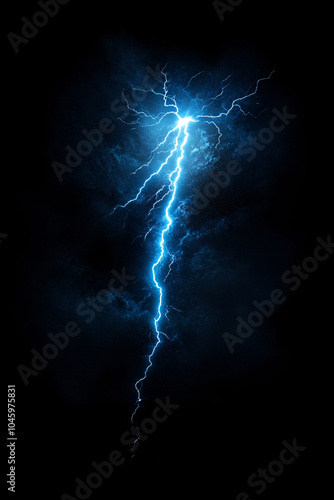 Blue Lightning Strike in Dark Sky