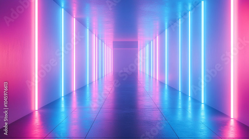 Neon Lights Corridor Futuristic Pink Blue Glow Abstract Background