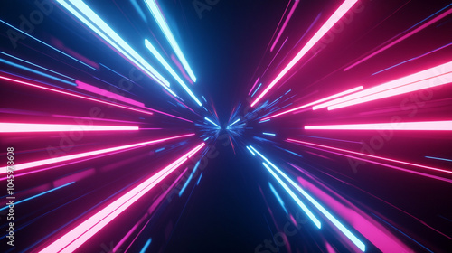 Abstract Neon Lights Background   Pink and Blue Glowing Lines in Dark Space
