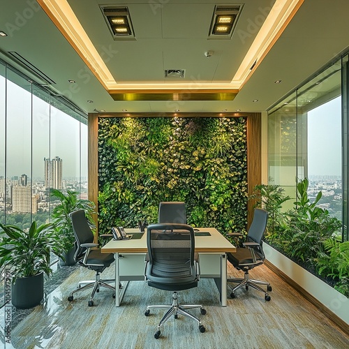 Green moss wall panel in office for greenoffice