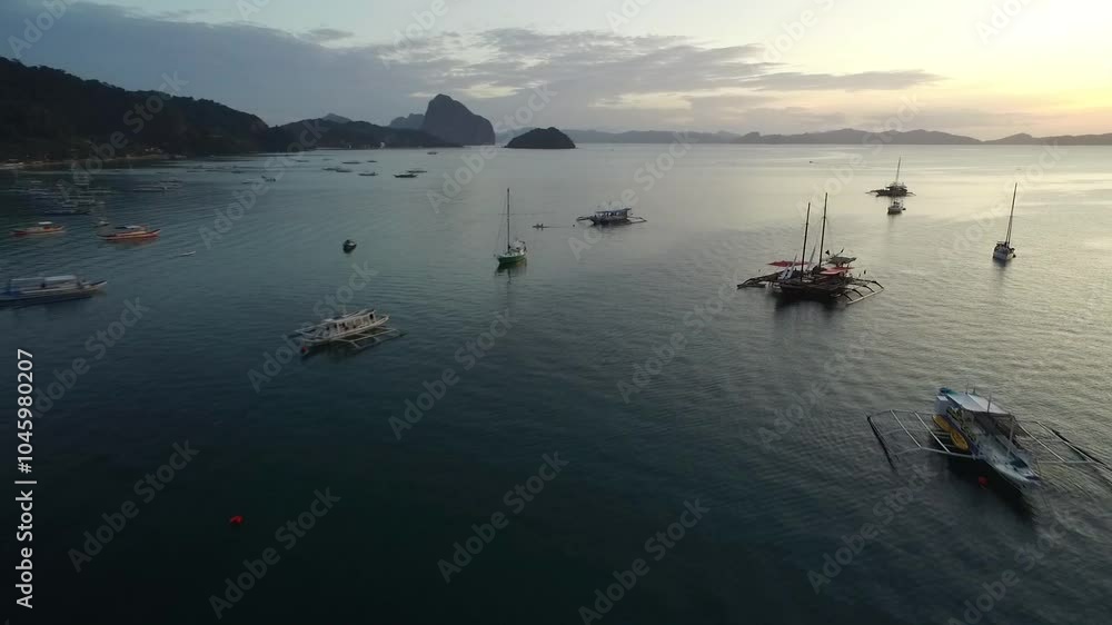 El Nido in Palawan, Philippines. Cityscape With Beach and Seascape in Background. Very Popular Sightseeing Place Among Tourists. Drone El Nido in Palawan, Philippines. Cityscape With Beach and Seascape in Background. Very Popular Sightseeing Place Among Tourists. Drone