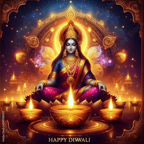 image of the Dwali celebrations, with a mandala background and a title-style message that says HAPPY DIWALI, image with vibrant and clear colors, high visual quality photo