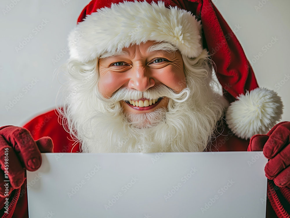 A smiling santa claus holding a blank sign in his hands A smiling santa claus holding a blank sign in his hands