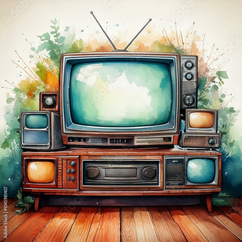 watercolor of TVS background with empty copy space in the middle