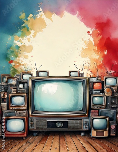 Wallpaper Mural watercolor of TVS background with empty copy space in the middle Torontodigital.ca
