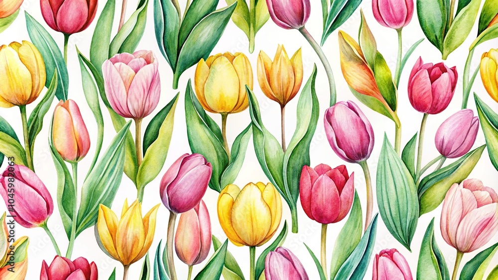 Watercolor tulips seamless pattern Watercolor tulips seamless pattern