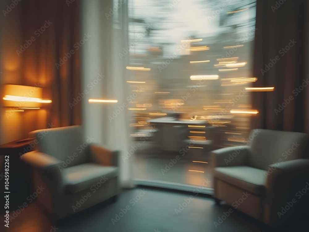 Abstract blur of cozy hotel lounge interior with warm lighting Abstract blur of cozy hotel lounge interior with warm lighting