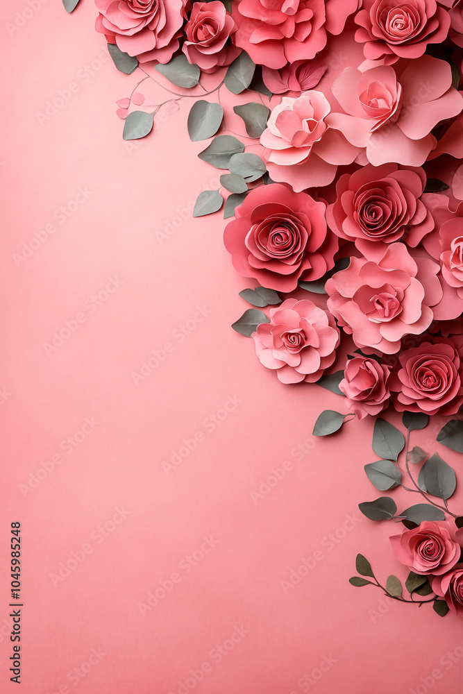 pink paper roses on a pink background pink paper roses on a pink background