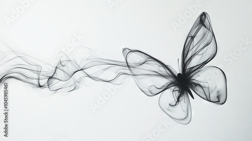Black and white smoke image with butterfly shape on white background