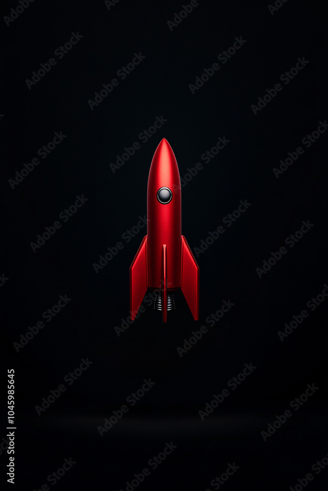 red rocket toy on black background red rocket toy on black background
