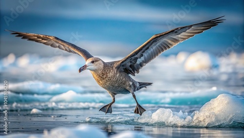 Southern giant petrel landing on ice photo