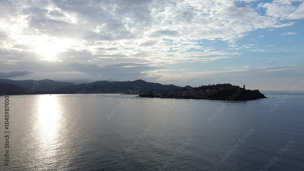 View of Portoferraio town on Elba Island at sunset View of Portoferraio town on Elba Island at sunset