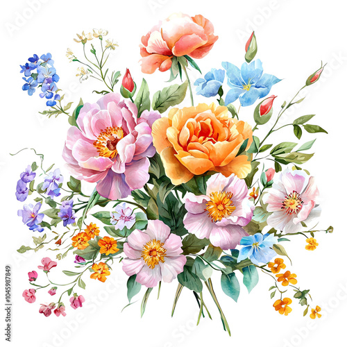 A vibrant bouquet showcasing an array of colorful flowers, perfect for decoration or design projects.
