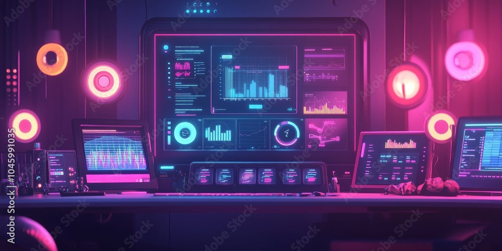 Vibrant data analytics dashboard with holographic charts and graphs Vibrant data analytics dashboard with holographic charts and graphs