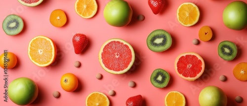 Wallpaper Mural Top view of colorful Assortment of fresh organic fruits and vegetables pattern background Torontodigital.ca