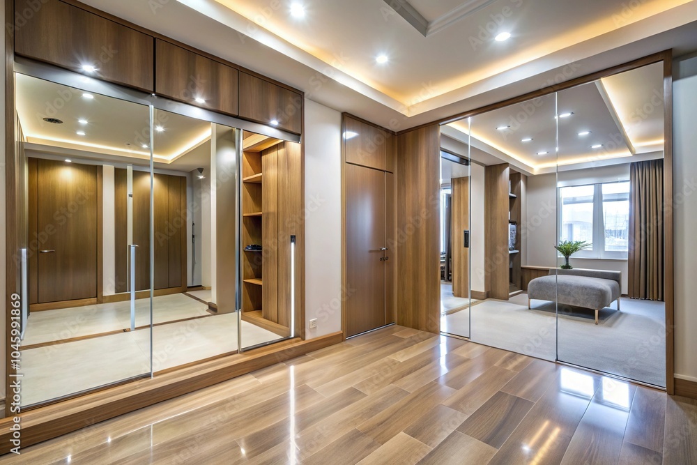 Obraz premium Spacious entrance hall with built in wardrobe and mirrors