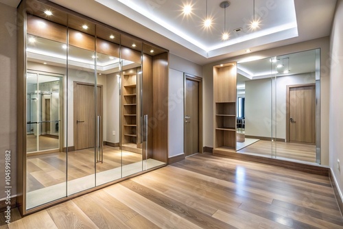 Spacious entrance hall with built-in wardrobe and mirrors