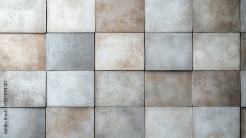 A close-up view of square tiles arranged in a grid pattern, displaying earthy textures and tones, capturing a balance between rustic ambiance and precise order.