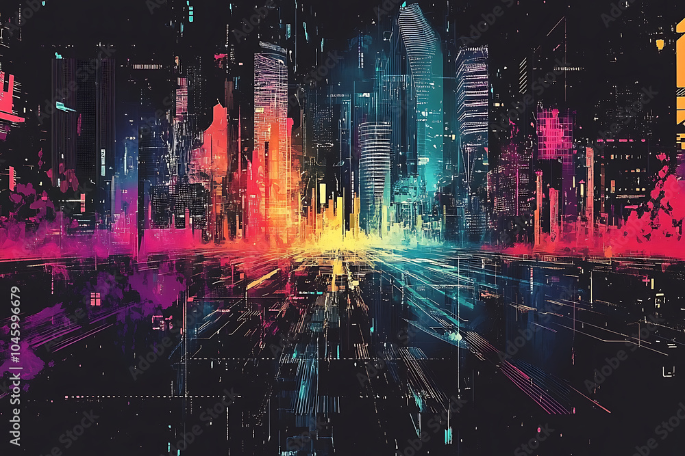 Fototapeta premium A futuristic circuit board design in festive New Year colors, featuring intricate digital technology elements, glowing lights, and advanced geometric patterns for a modern tech aesthetic.