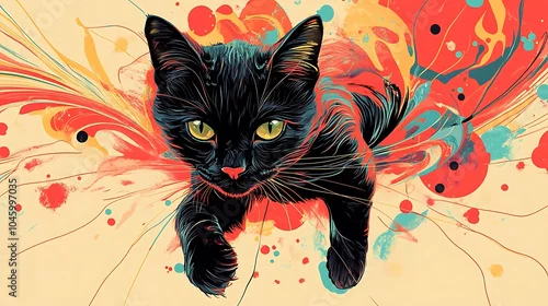 Obraz Glowing-Eyed Black Cat Surrounded by Roaring Fiery Flames Picture