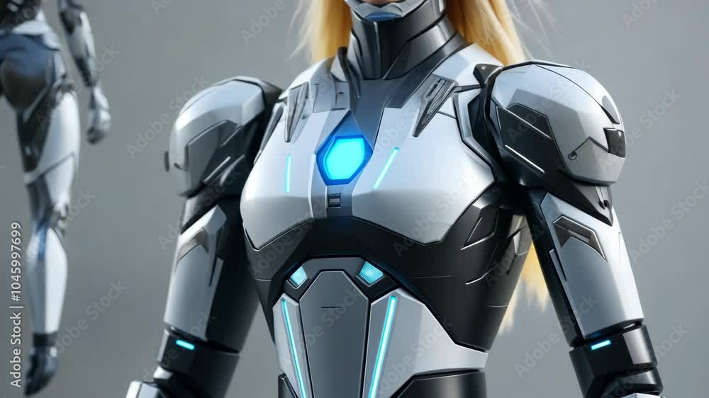 A close-up of a female robot's torso, showcasing its sleek and futuristic design A close-up of a female robot's torso, showcasing its sleek and futuristic design
