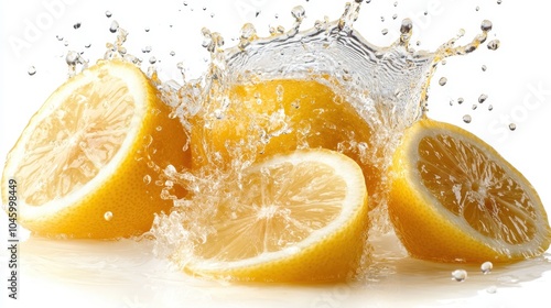 Uplifting image showing lemons under splashing water, embodying pure vitality and zest, perfect for themes of purity, refreshment, and a vibrant lifestyle. photo