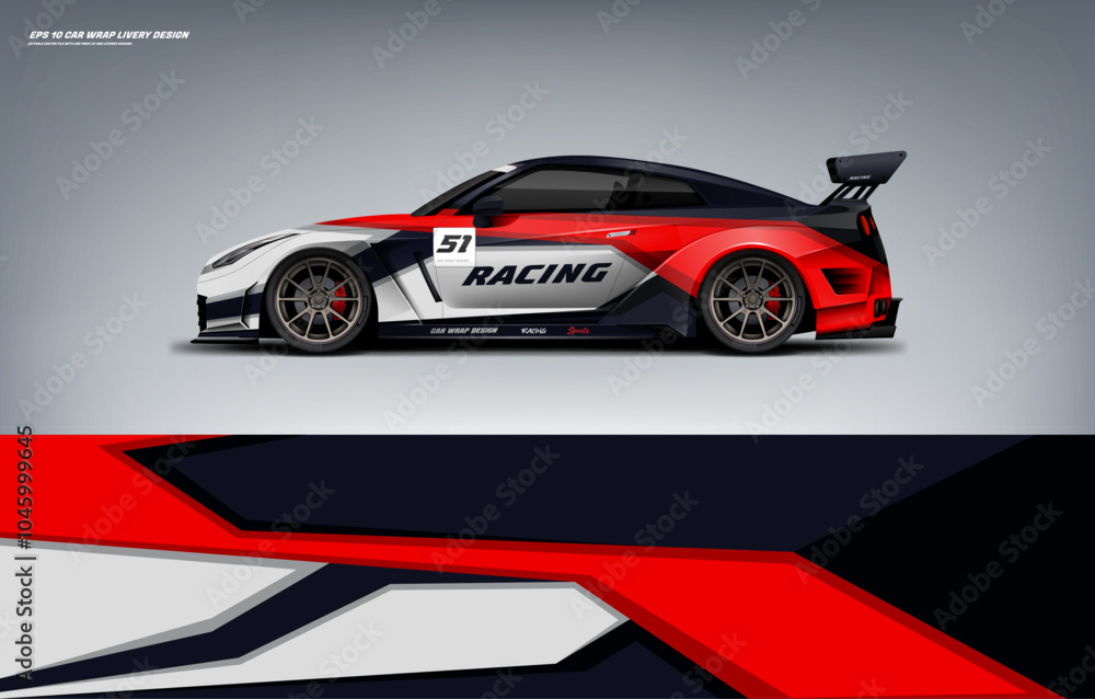 Fototapeta premium Car wrap livery design sporty sharp line style combination of red color with black background