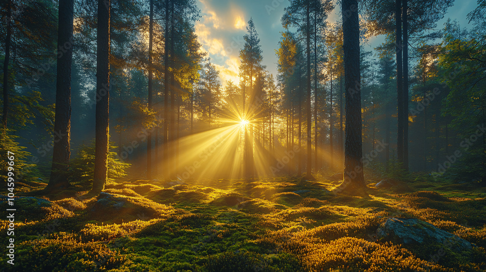 Obraz premium A mesmerizing forest scene perfect for nature-themed projects, wellness retreats, or promoting outdoor adventures. Ideal for ecological awareness campaigns and peaceful landscapes.