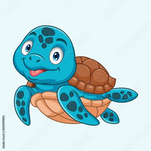 Cartoon sea turtle on white background
