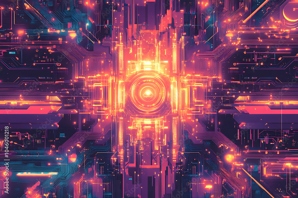 A futuristic circuit board design in festive New Year colors, featuring intricate digital technology elements, glowing lights, and advanced geometric patterns for a modern tech aesthetic.
A futuristic circuit board design in festive New Year colors, featuring intricate digital technology elements, glowing lights, and advanced geometric patterns for a modern tech aesthetic.